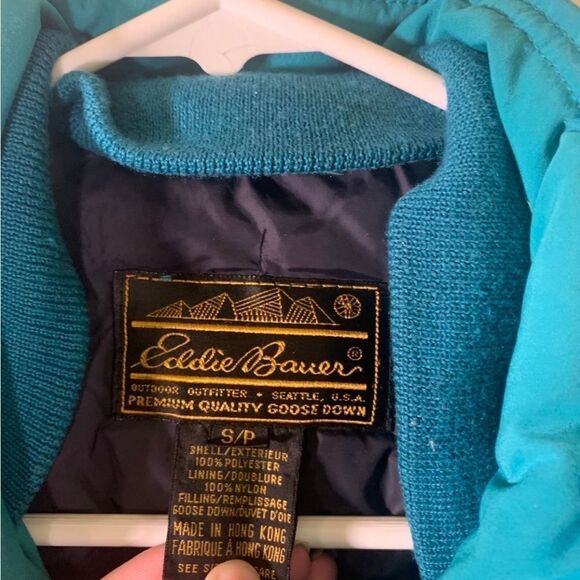 Eddie Bauer Small Black, Purple and Green Vintage 90s Goose Down Coat - Picture 3 of 4